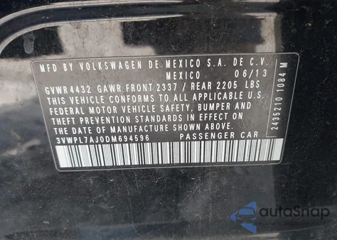 2013 Volkswagen Jetta Sportwagen 2.0L Tdi from USA, damaged, VIN 3VWPL7AJ0DM694596